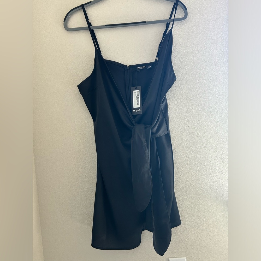 Nasty Gal NWT Black Satin Wrap Slip Dress